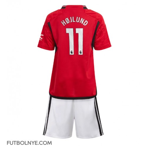 Camiseta Manchester United Rasmus Hojlund #11 Primera Equipación para niños 2023-24 manga corta (+ pantalones cortos)